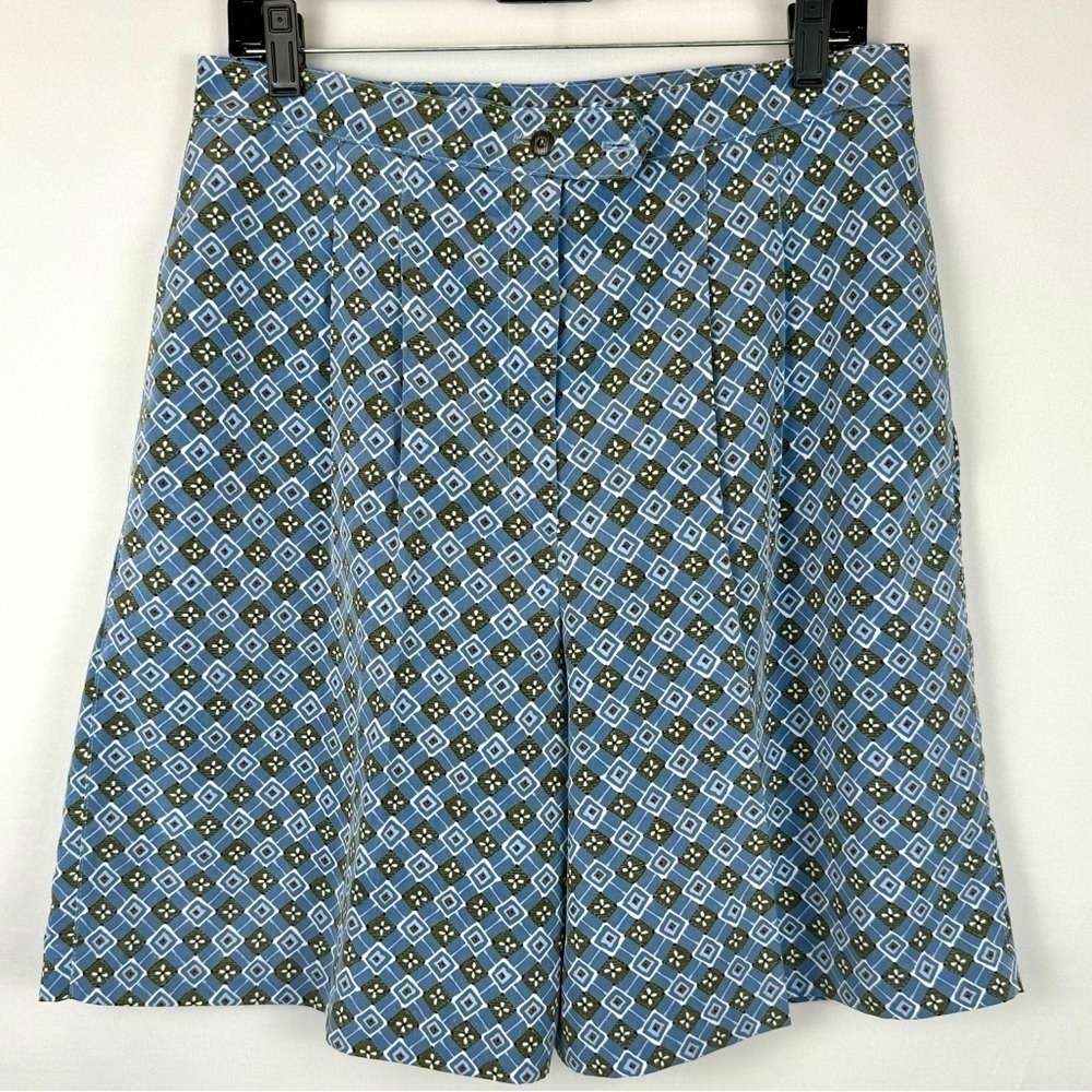 Vintage Marcia Culotte Shorts High Waist Pockets Blue Print Microfiber Size 14